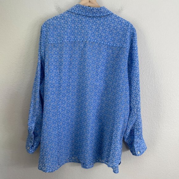 Tommy Hilfiger Womens Plus IX Blue Button Up Sheer Shirt Long Sleeve Blouse Top - Picture 11 of 12